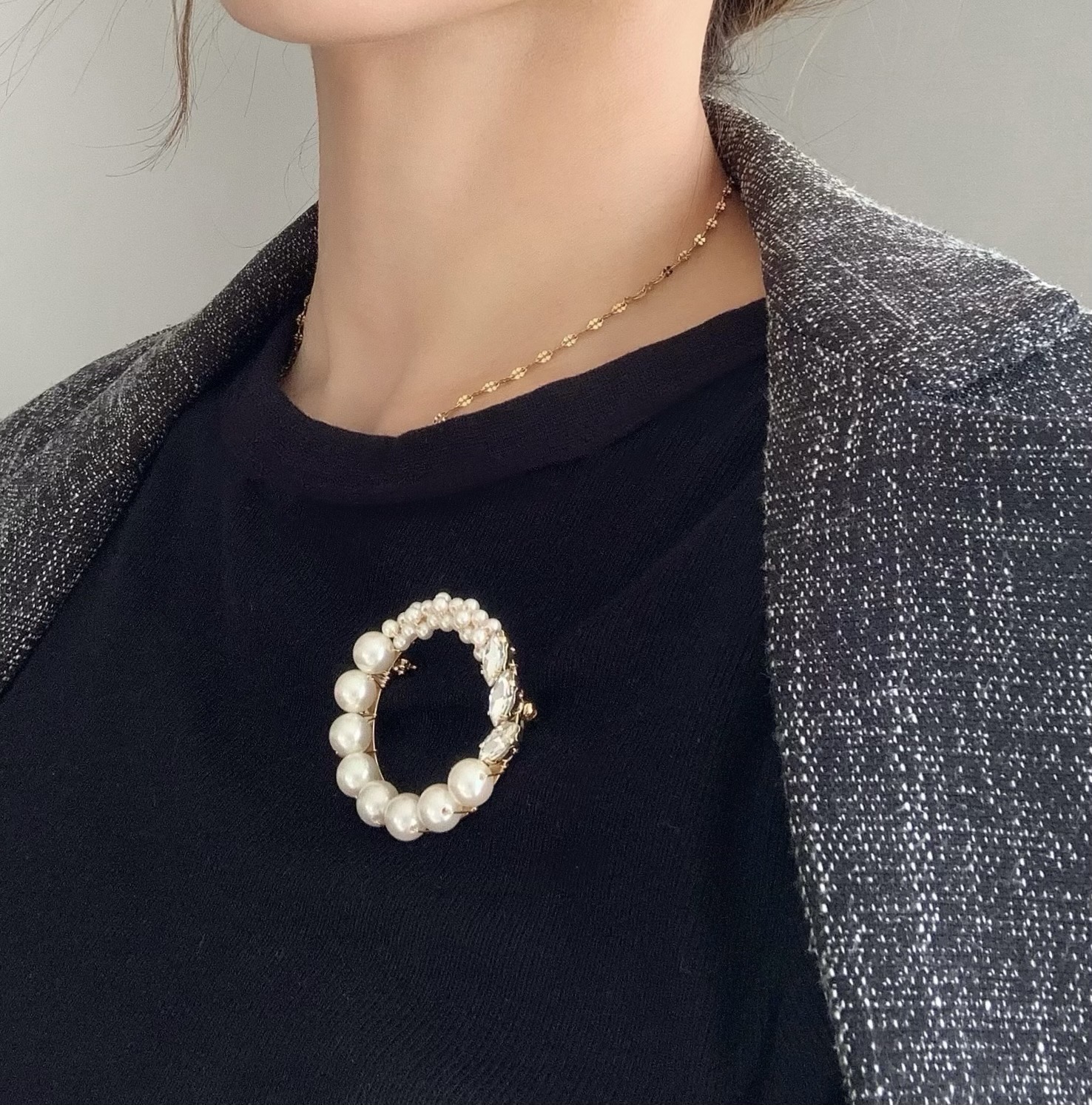 ビジュー×ナチュラルホワイトパール✴︎ブローチ